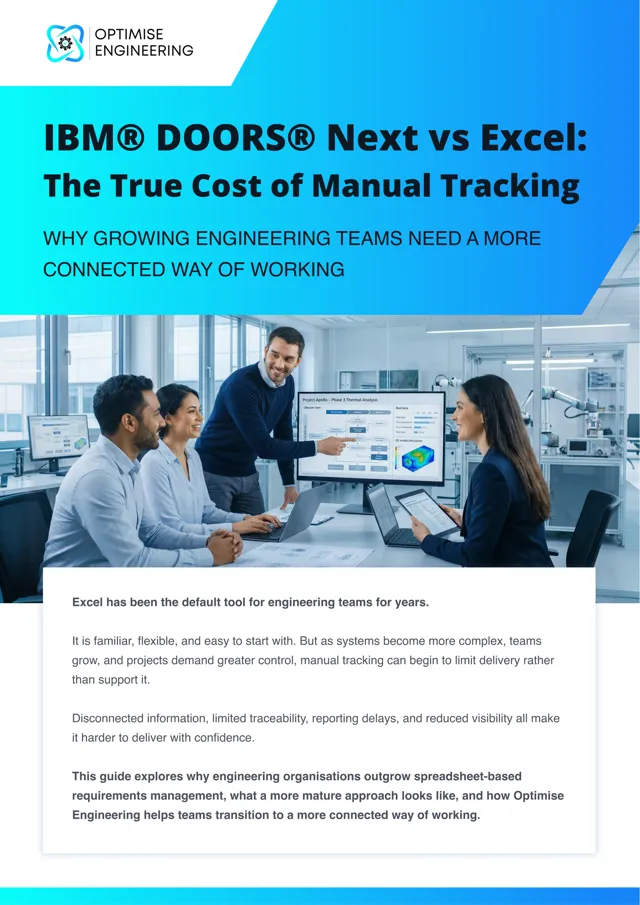 Cover of the guide: IBM DOORS Next vs Excel, The True Cost of Manual Tracking